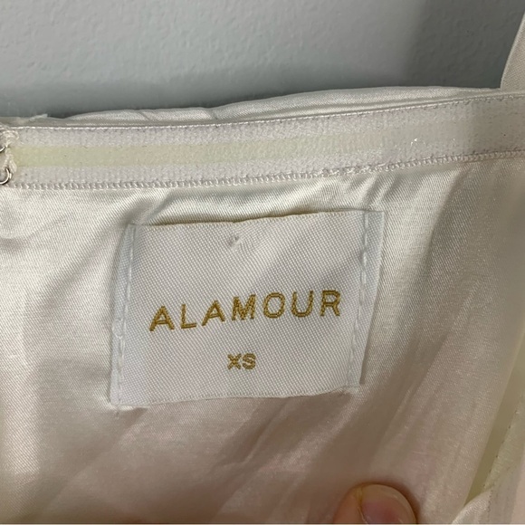 Alamour Roberta Dress Satin Ruched Bridal Mini White NWT Draped Fitted XS - Picture 5 of 15